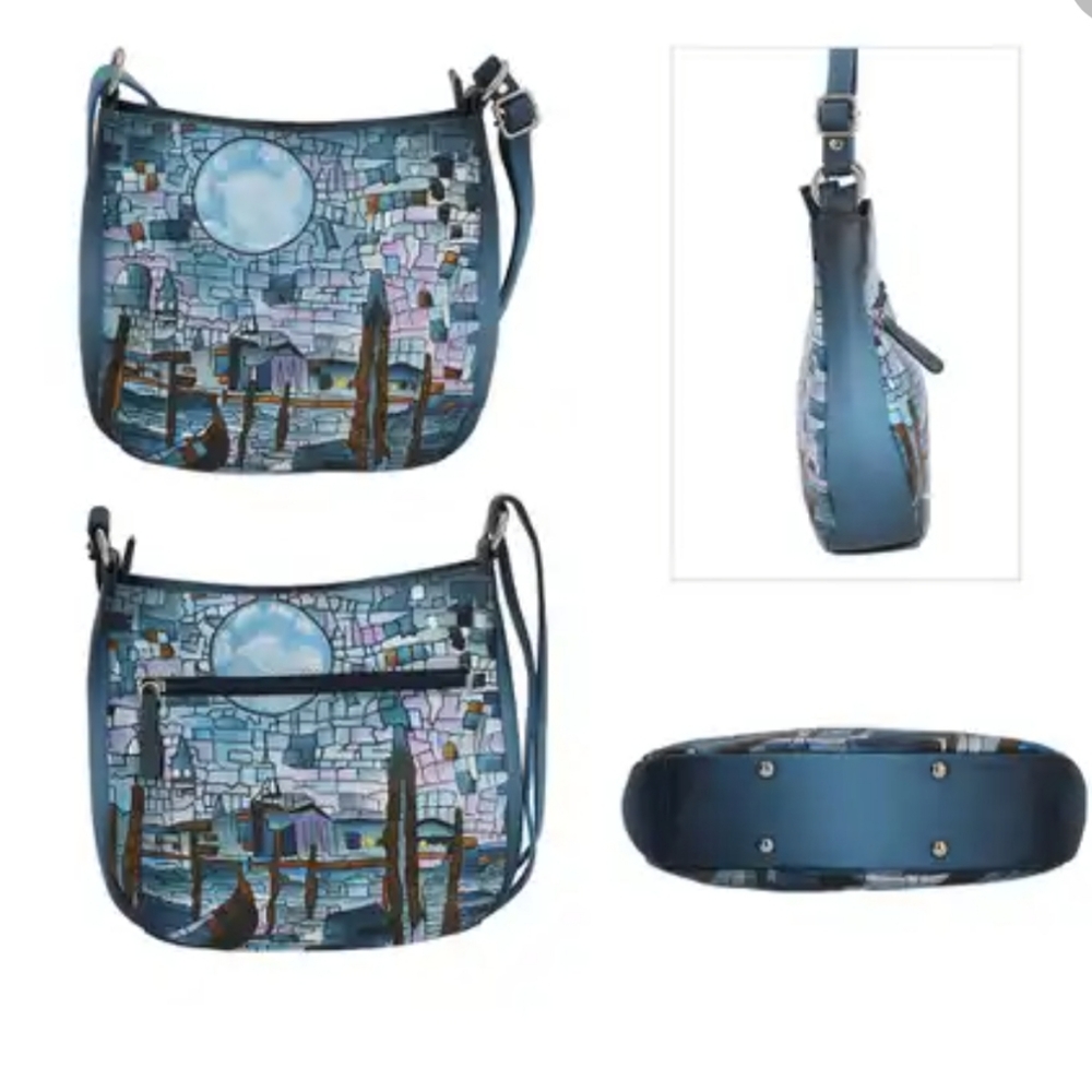 Sukriti Mosaic Pattern Genuine Leather Crossbody Bag  Blue Design Playful